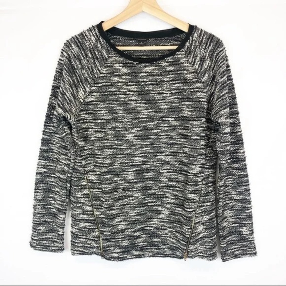 Ann Taylor Black & White Heathered Sweater with Silver Strands